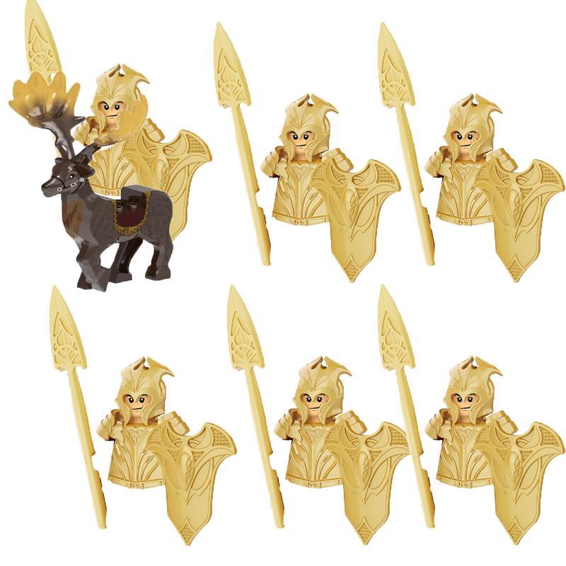 MOC Medieval Military Building Blocks Elven Warrior Orc Rohan Gondor Knight Character Set Animal Army Weapon Bow Crossbow Toy