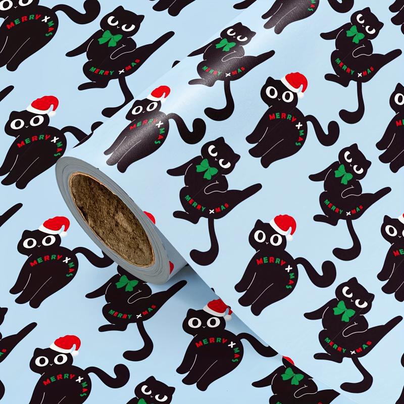 Christmas Cat Pattern Gift Wrapping Paper Roll Cute Animal Printed Paper Sheet Holiday Present Package Cover DIY Craft Paper
