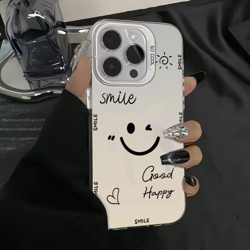 Smiling Face Electroplate Silver IMD Phone Case For Samsung Galaxy A14 A34 A13 A23 A52 S24 S23 S22 S21 Ultra Plus S20 FE Cover