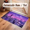 City Cyberpunk Theme Crystal Velvet Floor Rug Personalized Custom Name Text Warm Carpet Home Decoration