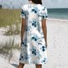Short Sleeve Boho Dress For Women Casual Loose Fit Summer Sundress Floral Print Dress With Pockets