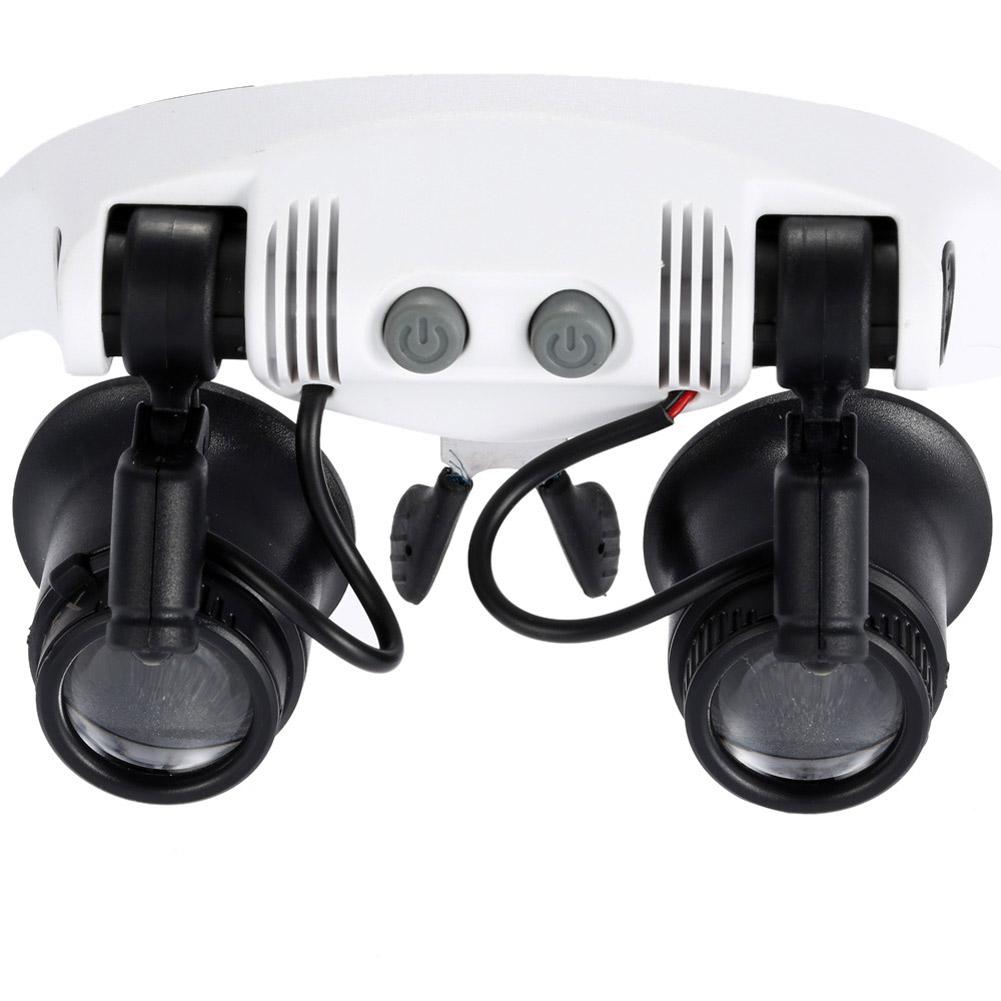 Лупа для ношения головы, увеличительное стекло 10x15x20x25x 2, светодиодная лупа с двойным глазом, ювелирная лупа, ремонт часов, лупа, микроскоп