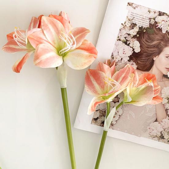 22-дюймовый букет искусственного амариллиса с эффектом Real Touch, длинностебельный, из искусственного шелка, с 2 полностью раскрывшимися цветками и 1 бутоном, для вазы в доме, офисе, цветочных композиций
