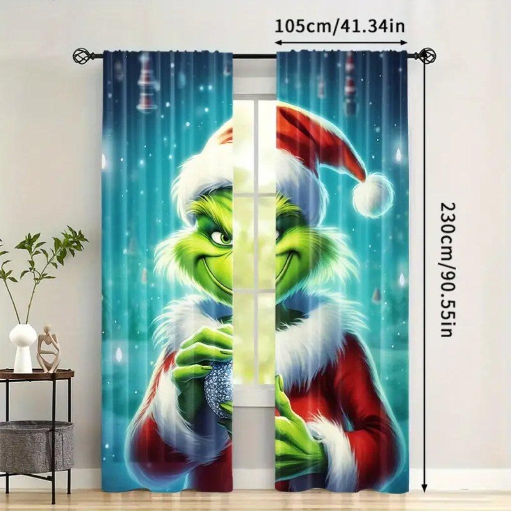 Набор из 2 шт. Рождественские декоративные шторы - Дизайн с кулиской, Полиэстеровые портьеры с цифровой печатью для гостиной, кухни, спальни