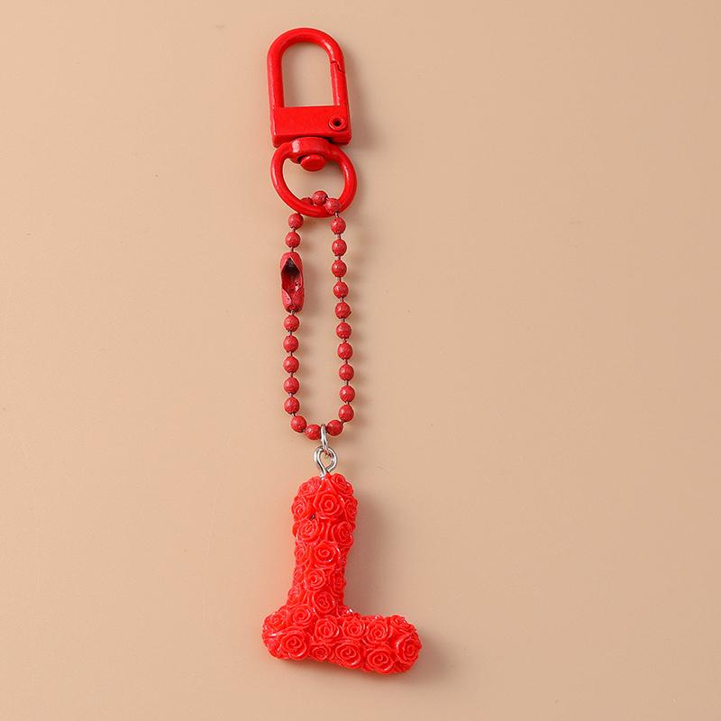 Creative Resin Rose Flower Initial Letter Keychain Alphabet Key Ring for Women Girls Handbag Pendants DIY Jewelry Gifts