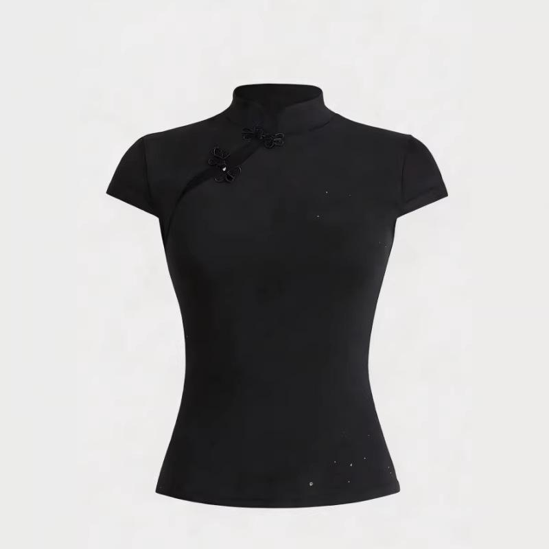 Европейский и американский летний ретро китайский стиль нишевая пряжка женский облегающий топ с воротником-ципао