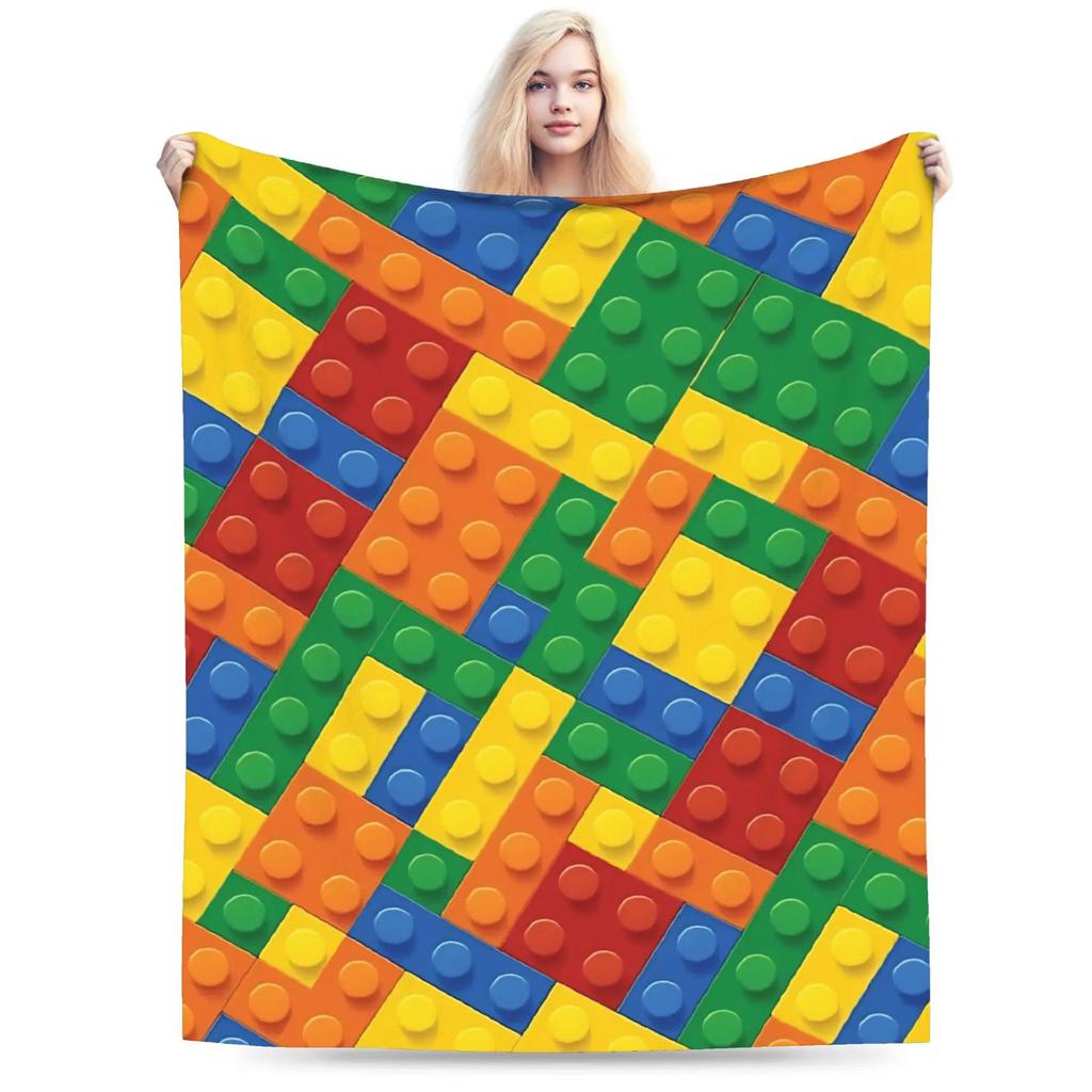 Warm Soft Flannel Blanket for Kids Travel Throw for Bed Couch Sofa Childrens Diagonal Design Blanket Bricks Blocks Pattern Be