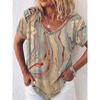 2022 New Summer Women's 3d Print Painting T Shirt Casual Loose Colorblock Print V Neck Basic Top Shirt Pullover Female Clothing