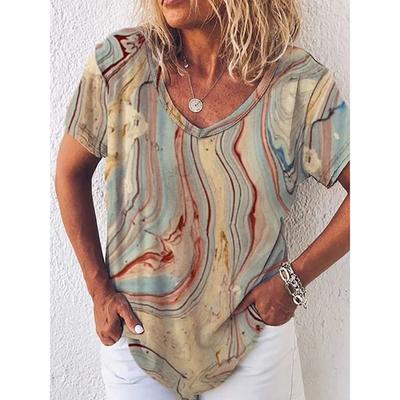 2022 Новая летняя женская футболка с 3D-принтом и рисунком, повседневная свободная футболка с цветным принтом и V-образным вырезом, базовая футболка, пуловер, женская одежда