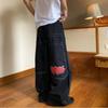 Unisex Streetwear Embroidered Loose Fit Denim Pants Hip Hop Wide Leg Jeans Men Women