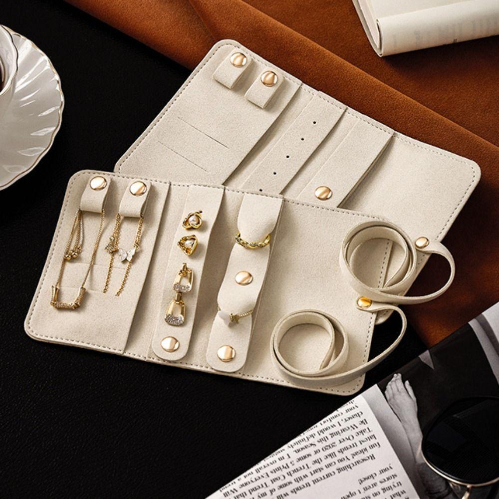 PU Leather Jewelry Roll Bag Foldable Portable Jewelry Pouch Versatile Ring Holder Travel Use