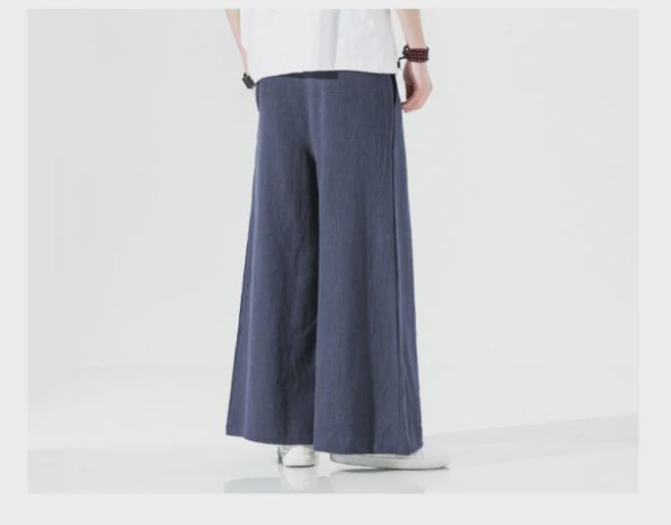 Мужские свободные повседневные брюки широкого покроя из китайского льна