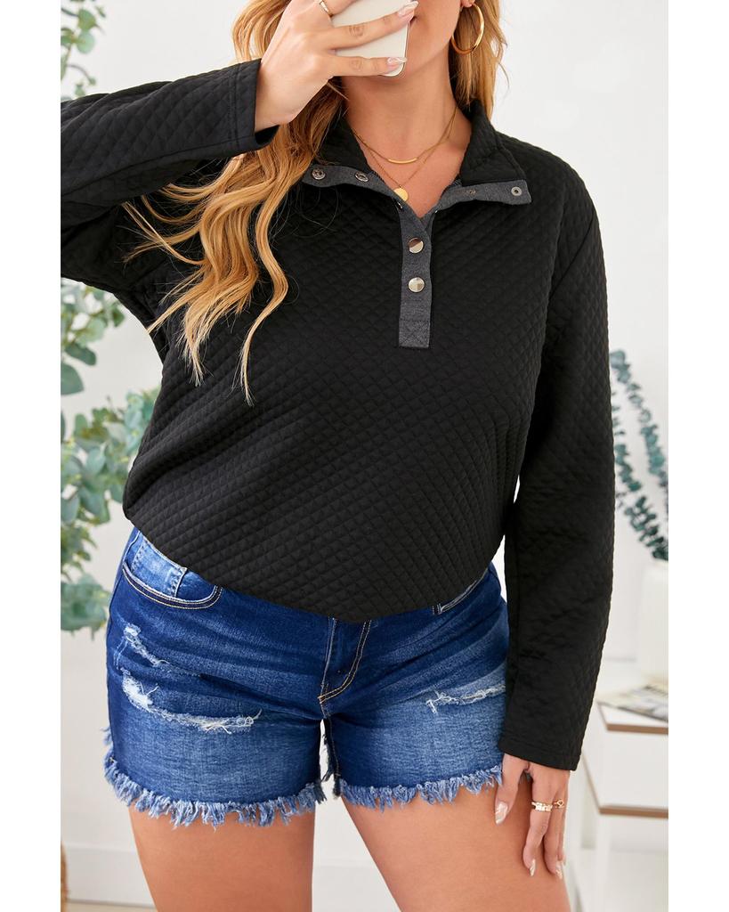 Azura Exchange Quilted Button Up Henley Sweatshirt