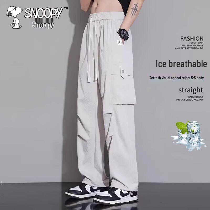 SNOOPY Men's Summer Ice-Cool Breathable Loose Straight Leg Cargo Pants