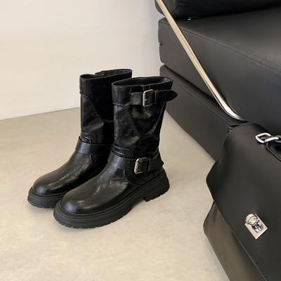 Версия из коровьей кожи~ ретро панк стиль круглый носок пряжка на ремне рыцарские сапоги женские новые на толстой подошве ботинки Мартин ботинки Venom