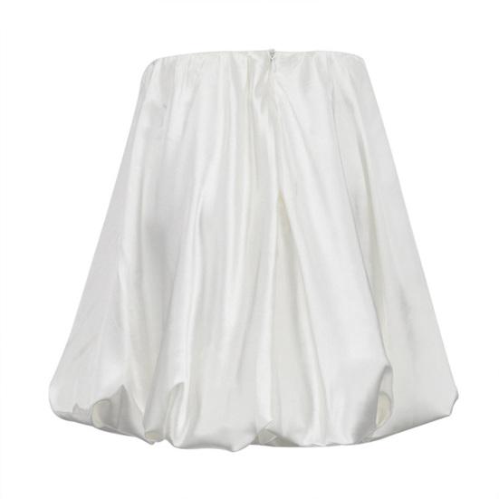 Women Balloon Skirt Pleated Solid Color Elastic High Waist Loose A-line Satin Smooth Surface Dating Party Commute Vacation Mini Skirt