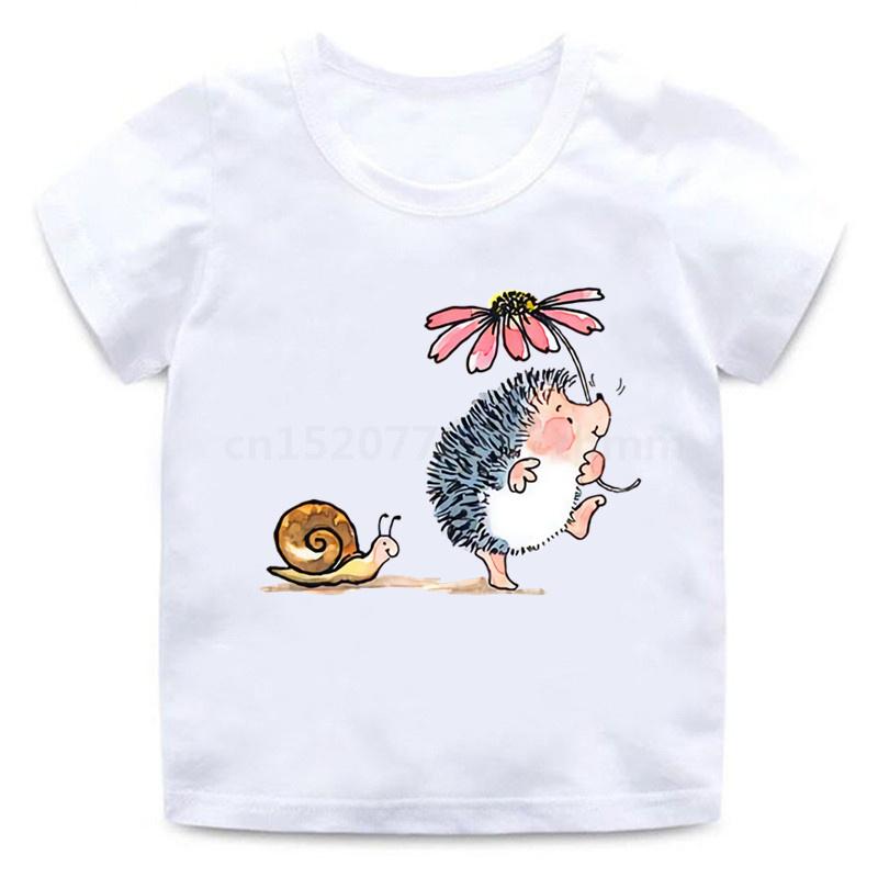 Детские футболки с милым ежиком и животным, забавная забавная футболка для маленьких мальчиков, детские летние топы с короткими рукавами, одежда для девочек
