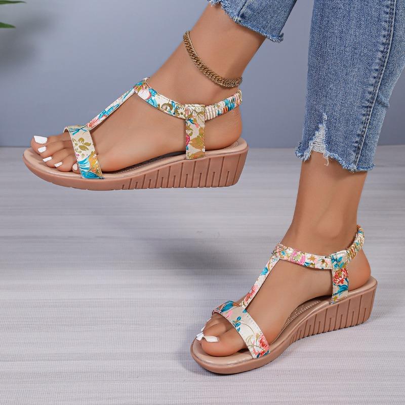 2024 High Quality Women's Shoes Plus Size Women's Sandals Fashion Printing Casual Sandals Women Summer Peep Toe Wedge Sandals