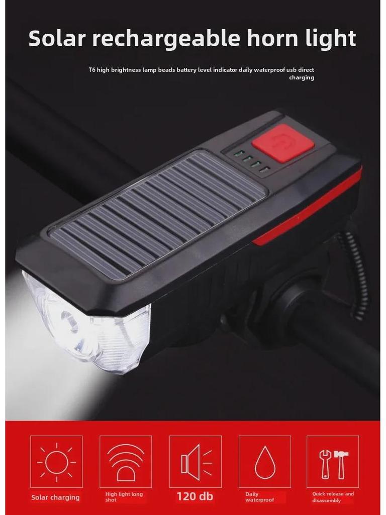 Solar-Powered Bicycle Headlight with USB Charging and Electric Display