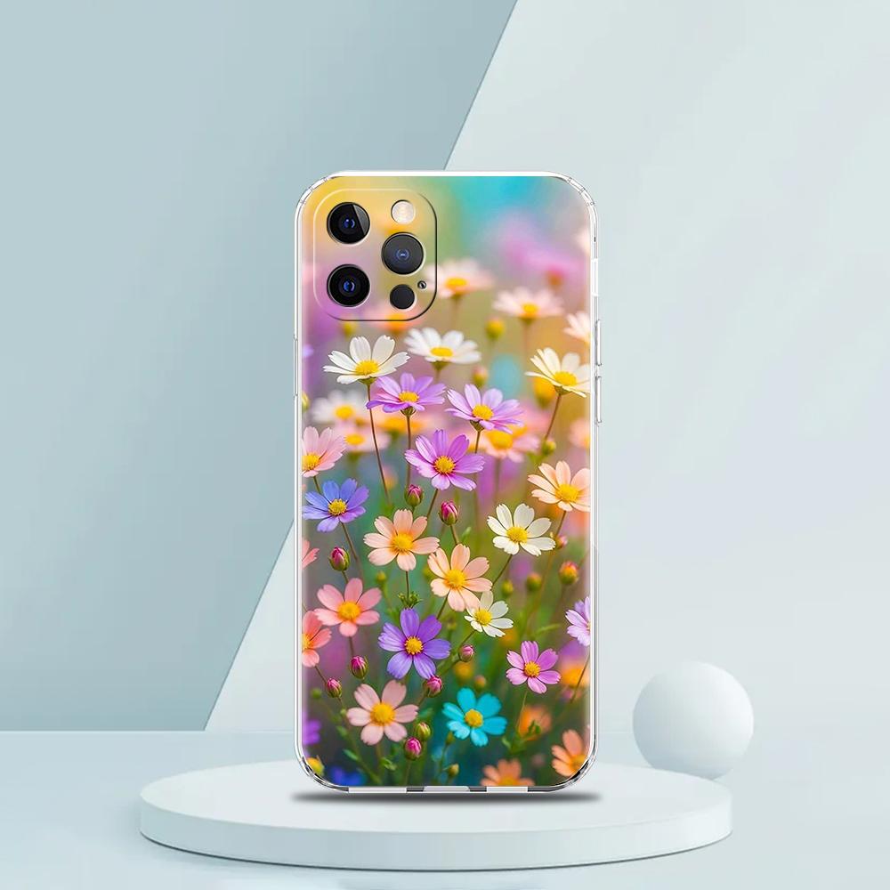 Мягкий прозрачный чехол-бампер из ТПУ для iPhone 16 15 14 13 12 11 Pro Max XR 8 7 Plus XR Чехол Сумки с рисунком Маленькие Цветы Звезды
