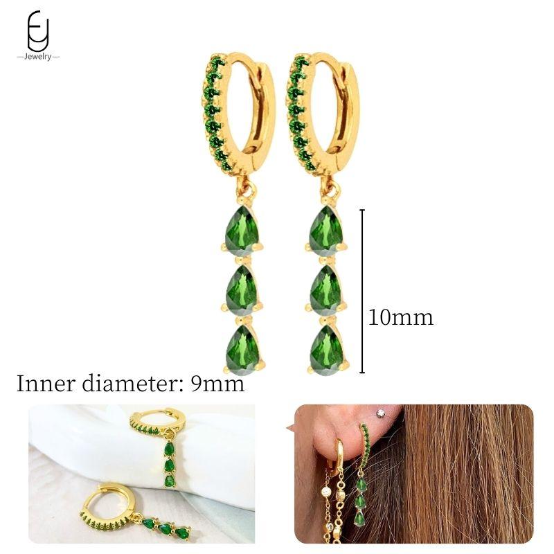 Серьги из стерлингового серебра 925 пробы с зеленым цирконом, золотые серьги-кольца в форме сердца для женщин, изящные пусеты, роскошные ювелирные изделия, подарки