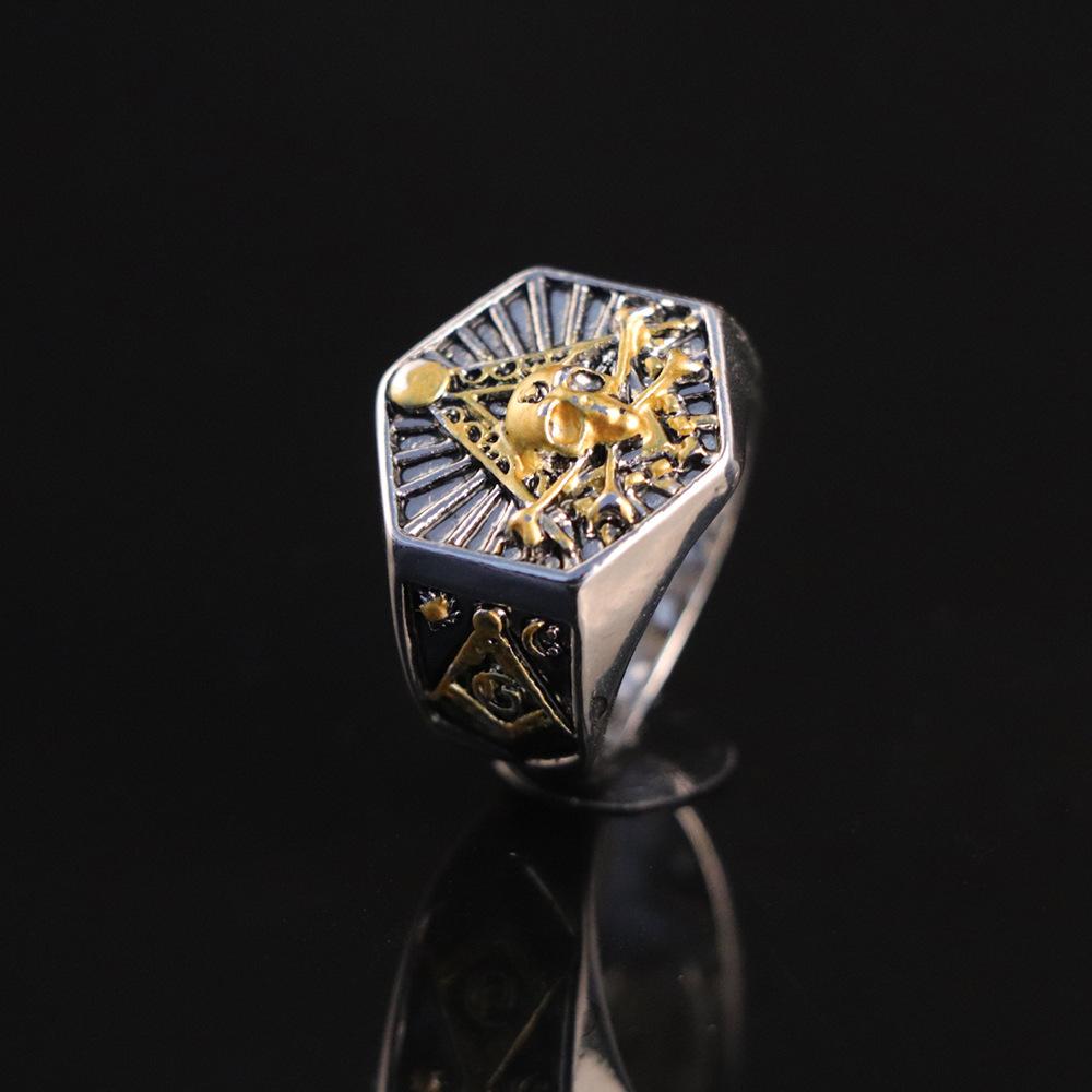 Новое модное панк-кольцо Ag с шестиугольным черепом, двухцветное, модное кольцо