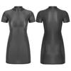 Glossy Bodycon Dress Clubwear Womens Sexy Short Sleeve Mock Neck Oil Shiny Mini Dresses Rave Pole Dancing Stage Clothes