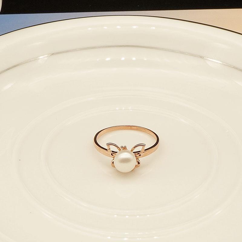 Кольцо в виде бабочки из стерлингового серебра 925 пробы с позолотой и жемчугом