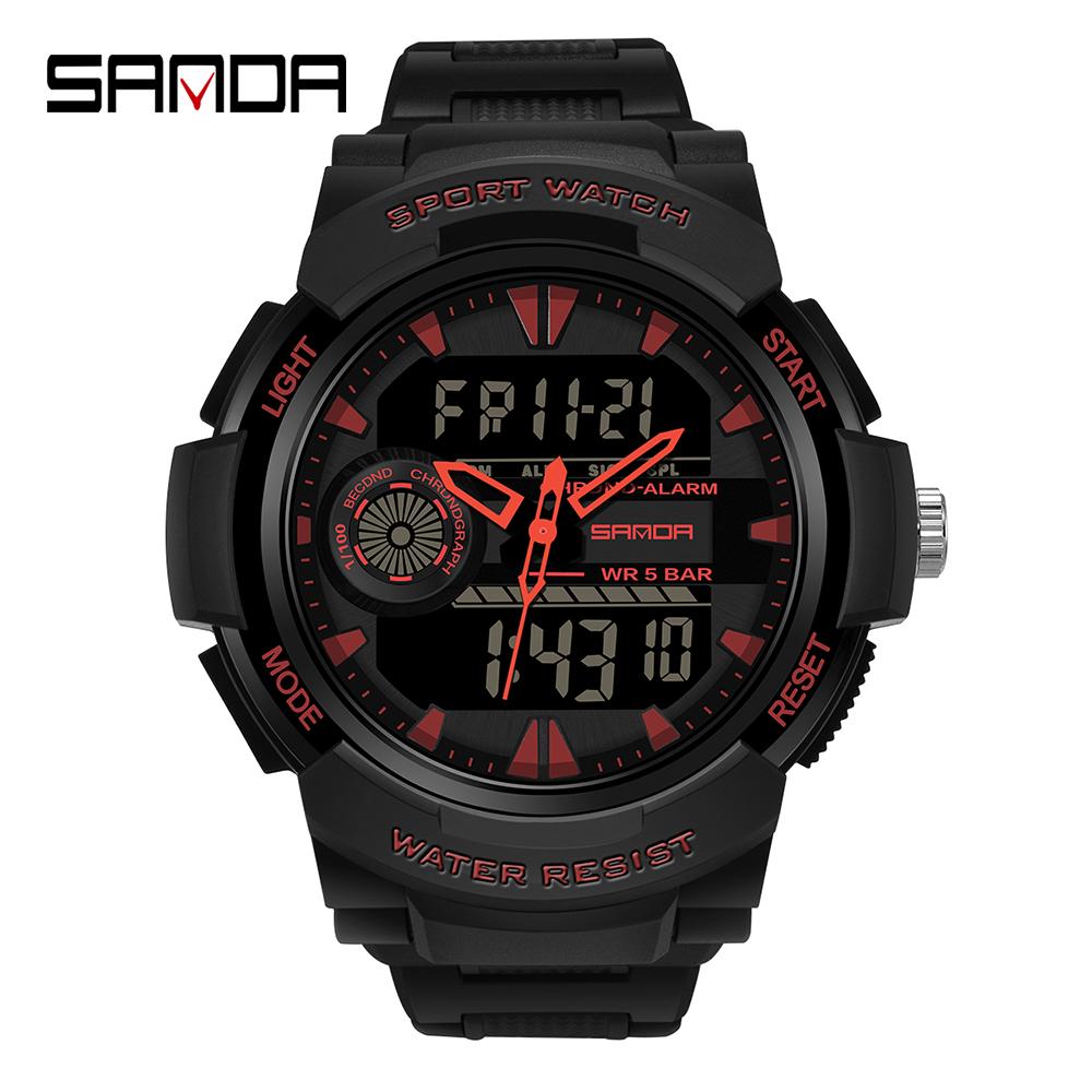 SANDA 6002 Fashion Men's Electronic Watch Sports Multi Functional Waterproof LED Dual Display Men's Electronic Watch
