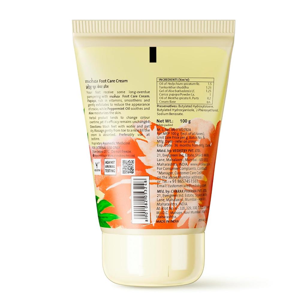 Moha Foot Cream for Dry Cracked Feet 100gm Pack of 1 | Deep Nourishment, Cooling & Vegan Heel Repair Cream