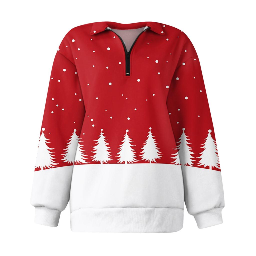 Women's Fashion Casual Long Sleeve Printed Zipper Turtleneck Drop Shoulder Sweatshirt Top