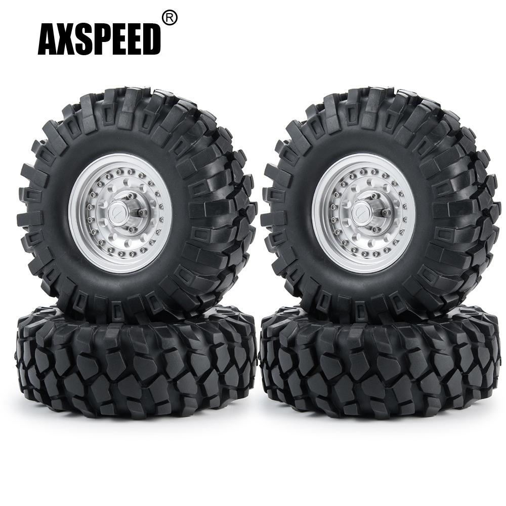 AXSPEED Aluminum Alloy 1.9inch Beadlock Wheel Rims Hubs OD 106/108mm Rubber Tires for Axial SCX10 D90 1/10 RC Crawler Car Parts