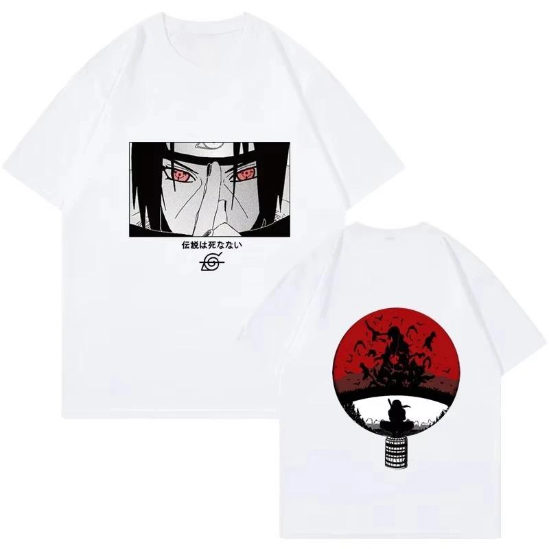 2026 Японская футболка с принтом Наруто Учиха Итачи Аниме Спортивный топ Свободная с коротким рукавом Хип-хоп Уличная одежда Оверсайз футболка