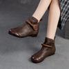 Johnature Genuine Leather Hollow-out Boots Retro Round Toe Breathable Sandals Versatile Women Flat Shoes