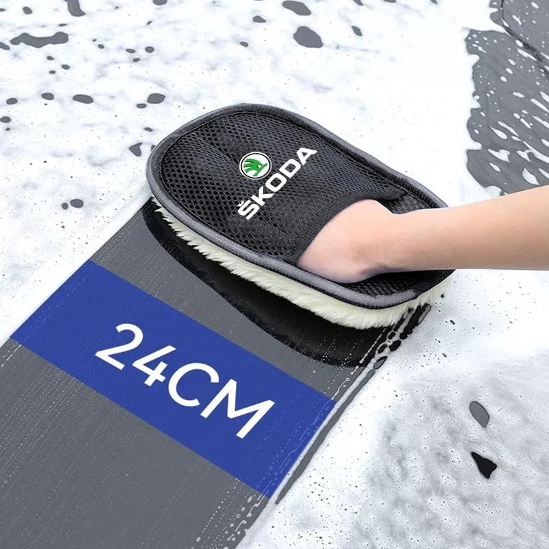 CGP1 1Pcs Car Wash Glove Wool Soft Polish Cleaning Brush Tools For Skoda Octavia Superb Rapid Kodiaq Karoq Fabia Kamiq RS Yeti Scala