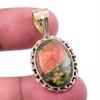 Natural Unakite Gemstone 925 Solid Sterling Silver Two Tone Pendant 1.50'' M6g42