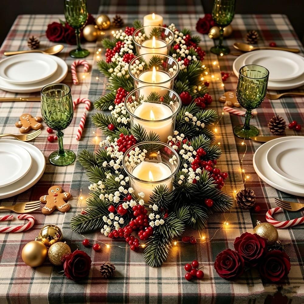 Red Berries Christmas Wreath Artificial Pine Tabletop Wreath Dining Table Centerpiece