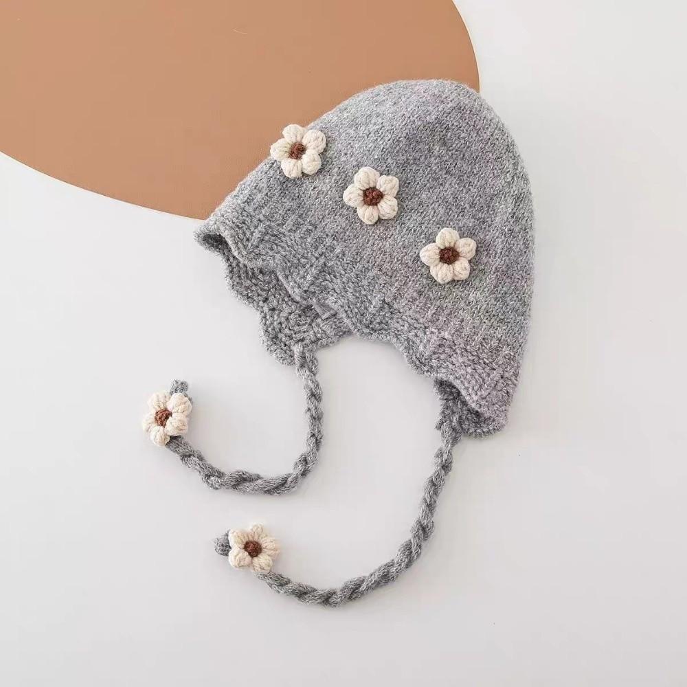 Thick Warm Lining Knit Beanie Knitted Design Infant Ear Protection Cap For Baby Girls