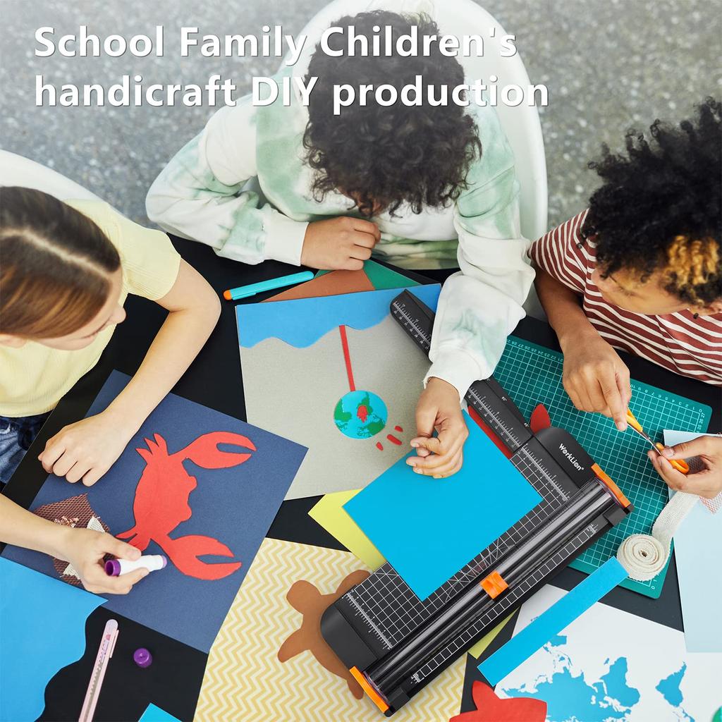 Резак для бумаги WORKLION: Резак для бумаги, легкая мини-машинка для резки, совместимая с бумагой формата A4, A5, фото, купонами, этикетками, карточками, с линейкой (черный)