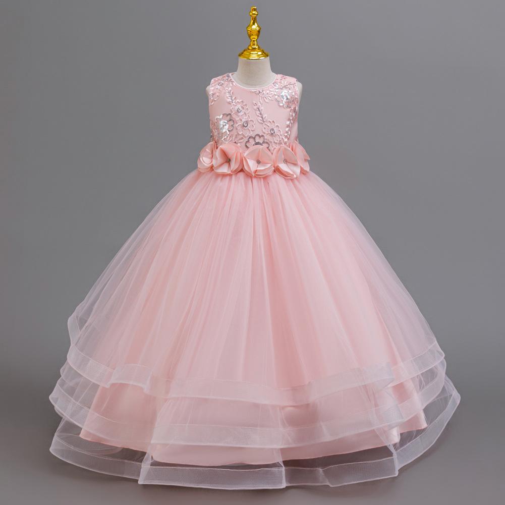 Платье для вечеринки для девочек, юбка, цветочное сетчатое тюлевое платье-пачка, для детей среднего и старшего возраста, длинный рождественский костюм для выступления 632 Детское принцессное
