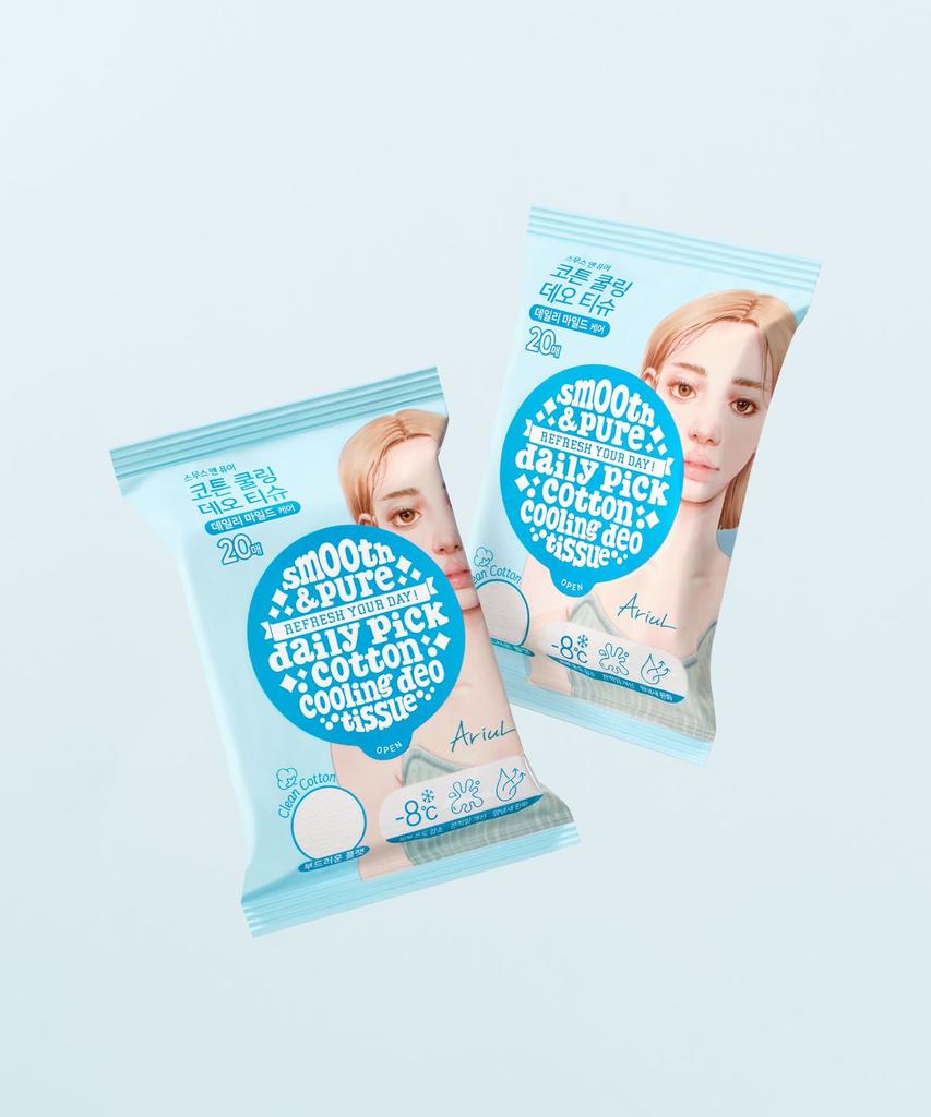 Ariul Прохладные дезодорирующие салфетки из чистого хлопка Smooth & Pure 20 шт.