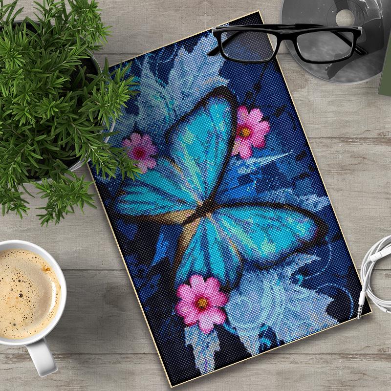 Diamond Embroidery Blue Butterfly Handmade Diamond Painting Needlework Cross Stitch Home Decor
