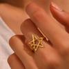 Stainless Steel Rings Minimalist Geometric Hollow Star Opening Trending Creative Lovers Ring For Women Zircon Birthday Gift New