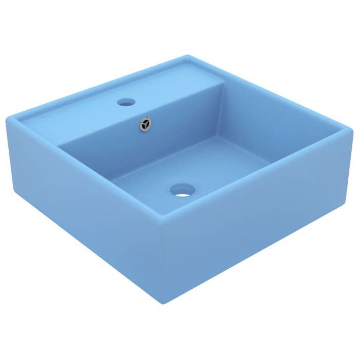 VidaXL Lavabo Carré de Luxe à Trop-plein Vasque à Poser de Toilette Lave-mains de Salle de Bain Salle Cosmétique Bleu Clair 146945