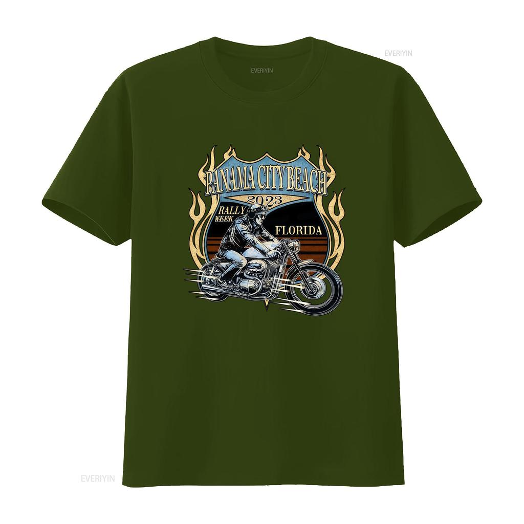 Vintage Retro Biker Panama City Beach Rally Week Motorcycle Rider Flame Print Casual T Shirt vintage Washed graphic Soft