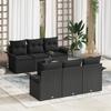 7-Piece Garden Sofa Set with Black Poly Rattan Cushions, 2-Seater Garden Sofa with Storage 3353922