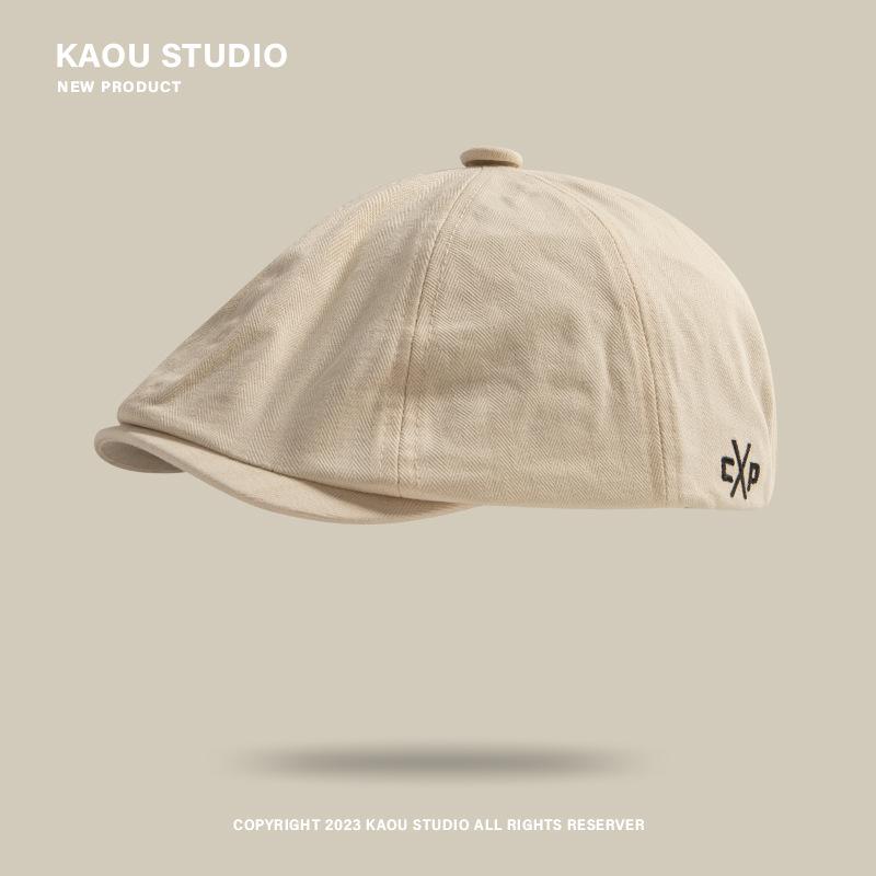 Letter embroidery, artistic forward-looking hat, women's beret worn backwards, stylish men's vintage hat