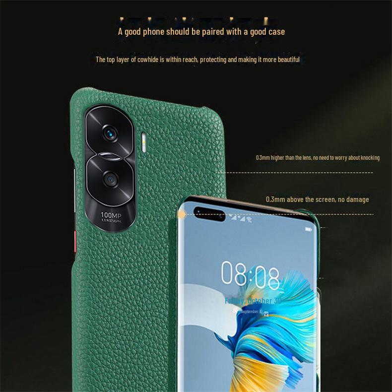 Чехол-получечник из натуральной кожи для Honor V40/V30Pro/V20 с узором личи