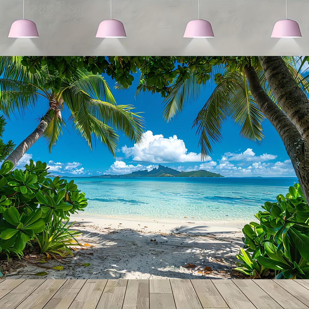 Tropical Beach Palm Trees Ocean View Tapestry Summer Vacation Paradise Wall Hanging for Relaxation Spa Resort Style Interior