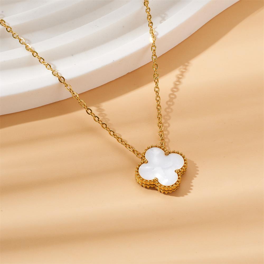 Ожерелье из титановой стали с четырехлистным клевером, двухстороннее ношение, инкрустированное бриллиантами, ожерелье «Счастливая трава», летнее невыцветающее женское ожерелье